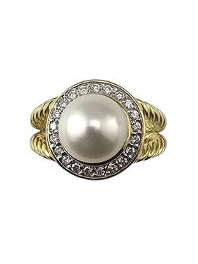 18K Yellow Gold Pearl and Diamond Ring Size 4.75-5 #23948